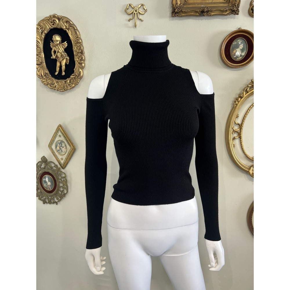 A.L.C. Black Ribbed Cold-Shoulder Turtleneck Sweater Size XS